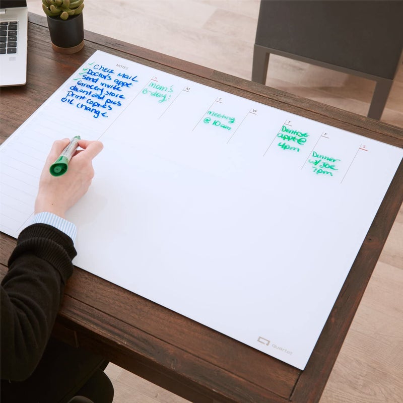 Quartet Glass Desktop Weekly Planner, 17" x 22", Whiteboard, Dry Erase Surface, Clean Erase, Includes 1 Dry Erase Marker, White (GDP2217W) - Image 2